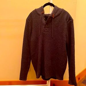 Men’s Prana drawstring hooded knit sweater with 1/4 button up men’s Large